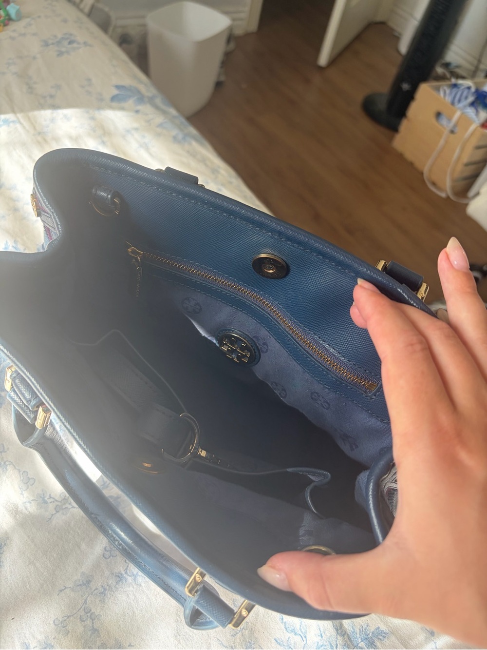 Tory Burch Navy and Magenta Quilted Diamond Satchel - Picture 2 of 3